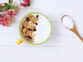 Healthy cereal yogurt with vitamin c fruit berry for adjust lactobacillus