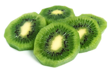 Fototapeta premium Kiwi slices (kiwifruit). Isolated on white background.