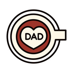 happy fathers day, top view coffee cup dad lettering celebration line and fill icon