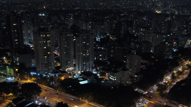 Aerial view of Sumare avenue, at night, Sao Paulo, Brazil