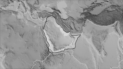 Arabian plate separated. Grayscale elevation