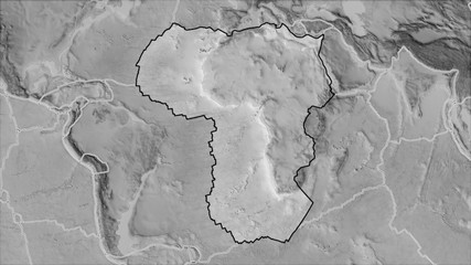 African plate separated. Grayscale elevation