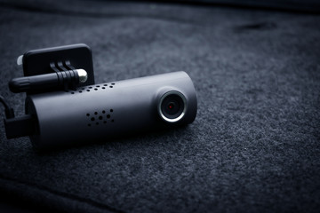 Car video camera (dash cam) in car ,Concept of safety camera for car protection, technology for safety
