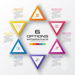 Business concept design with triangle and 6 options,Infographic template can be used for presentation,Vector illustration.
