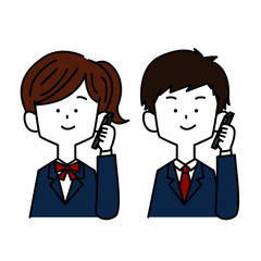 スマホで電話をかける学生男女