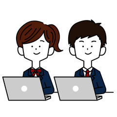 パソコンをする学生男女