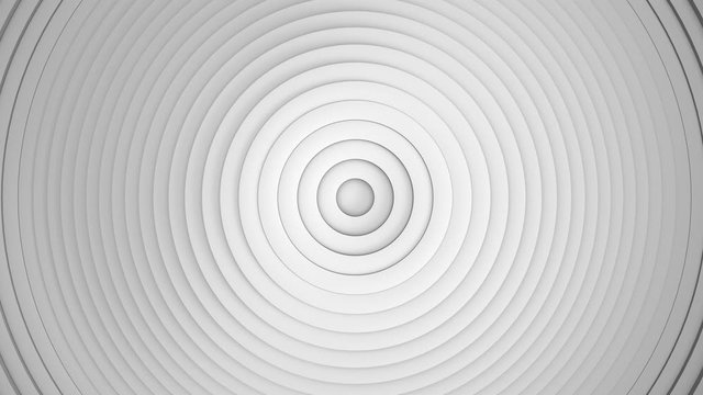 Abstract pattern of circles with the effect of displacement. White clean rings animation. Abstract background with waving surface in motion. Animation of seamless loop.
