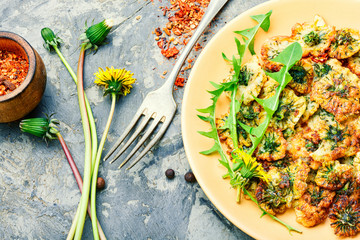 Deep frying dandelion