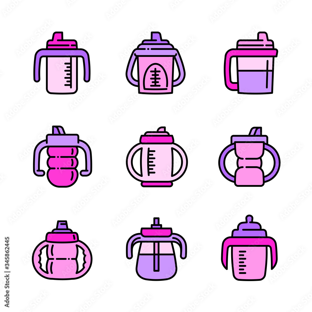 Aufkleber sippy cup icons set. outline set of sippy cup vector icons for web design isolated on white backgrou