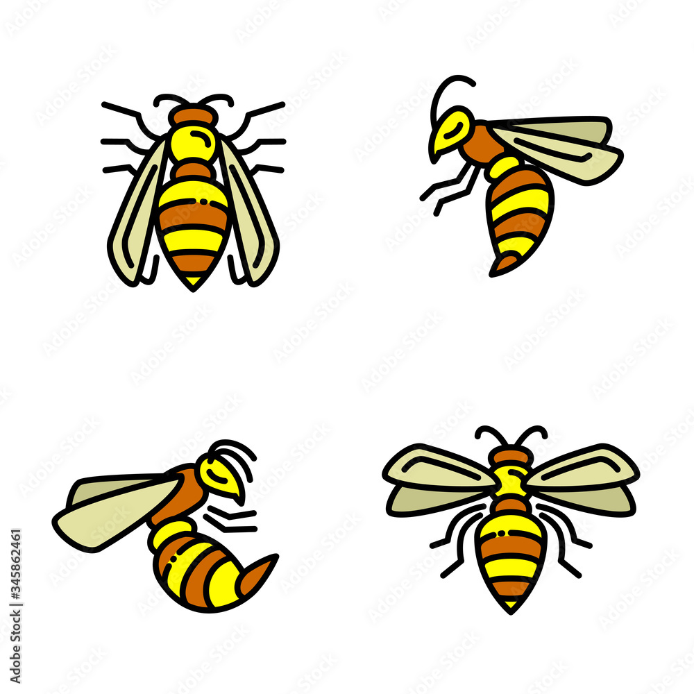 Poster wasp icons set. outline set of wasp vector icons for web design isolated on white background