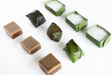 Malaysian food. chocolate jelly, kuih koci, and kuih tepung pelita.