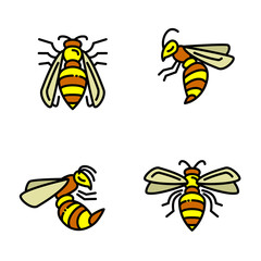 Wasp icons set. Outline set of wasp vector icons for web design isolated on white background