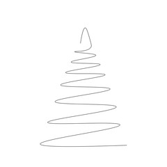 Christmas tree line drawing, vector illustration