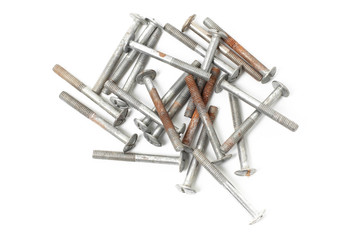 Old bolt isolated on white background. Rusty bolts.