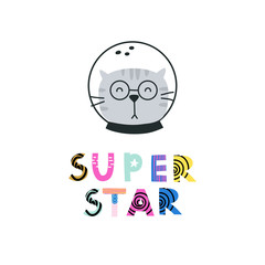 .Animal in space with lettering phrase. Print for T-shirts, kids book, notebook, poster, postcard etc.Vector illustration.