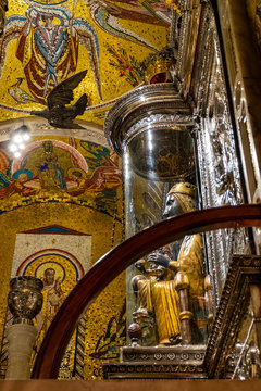 La Moreneta virgin, Montserrat monastery on mountain in Barcelona, Catalonia.