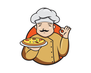Pizza Chef Mascot Illustration with Cartoon Style