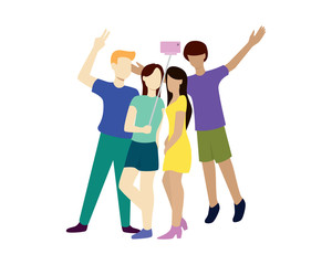 Fototapeta premium Group of People are Having Selfie Together Illustration