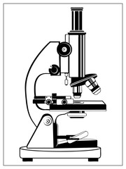 Vector illustration with outlines of school microscope study science laboratory. For web, logo, app, UI. Isolated