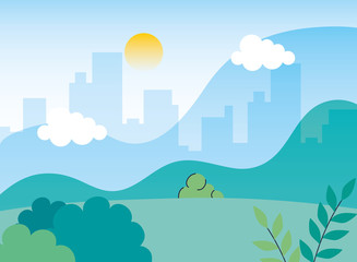 natural landscape with urban scene vector illustration design