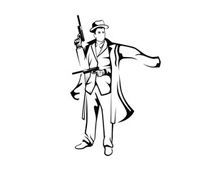 a Mafia Man's Holding Guns Illustration with Silhouette Style