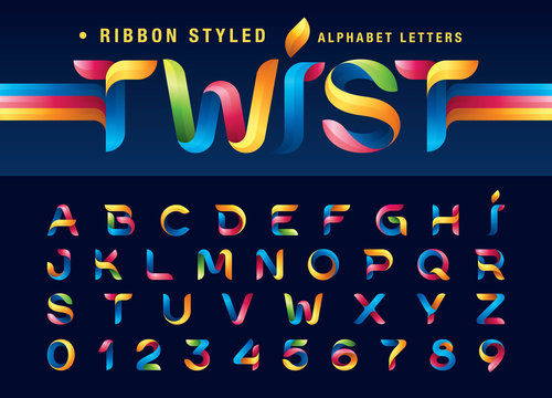 Vector of Twist Ribbons Alphabet Letters and numbers, Modern Origami stylized rounded Lettering