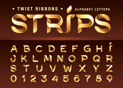 Vector of Twist Ribbons Alphabet Letters and numbers, Modern Origami stylized rounded Lettering