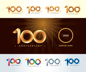 Set of 100th Anniversary logotype design, Hundred years celebration Anniversary Logo