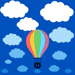 Clouds on blue sky background with hot air balloon