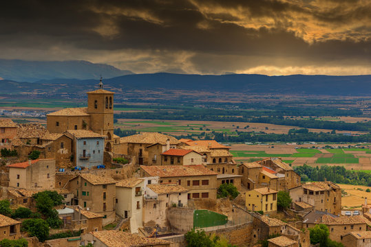 The town of Gallipienzo in Navarra in sunset, Spain