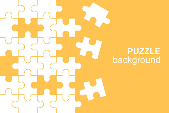 White details of puzzle on Yellow background. Flat Style