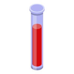 Red test tube icon. Isometric of red test tube vector icon for web design isolated on white background