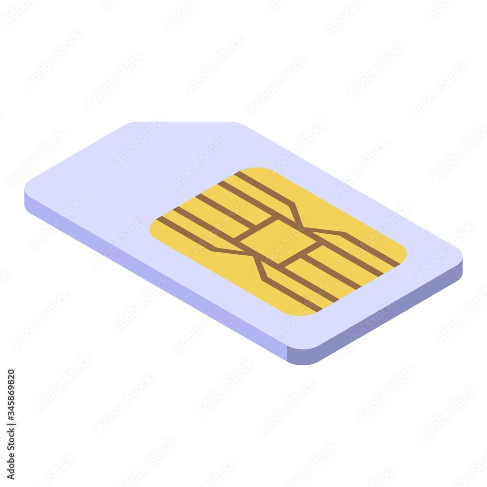 Poster mobile sim card icon. isometric of mobile sim card vector icon for web design isolated on white back