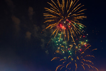 4th July fireworks. Fireworks display on dark sky background.