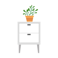 wooden drawer forniture with houseplant vector illustration design