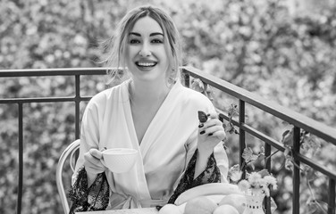 Obraz premium Beautiful morning at home, Girl with a cup of coffee , concept of lifestyle modern people 