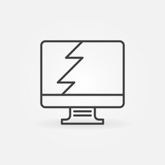 Broken PC Display or Monitor vector outline concept icon or design element