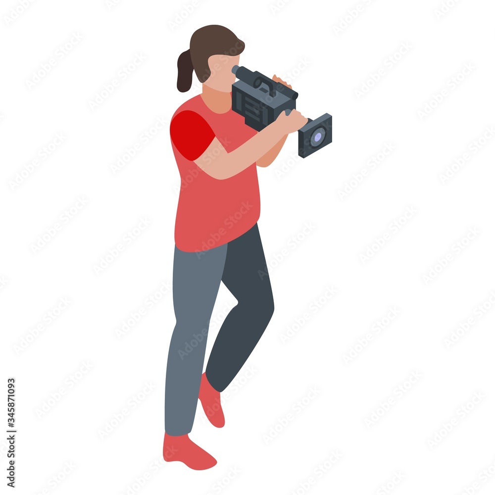 Poster running cameraman icon. isometric of running cameraman vector icon for web design isolated on white 