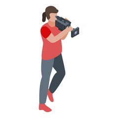 Running cameraman icon. Isometric of running cameraman vector icon for web design isolated on white background