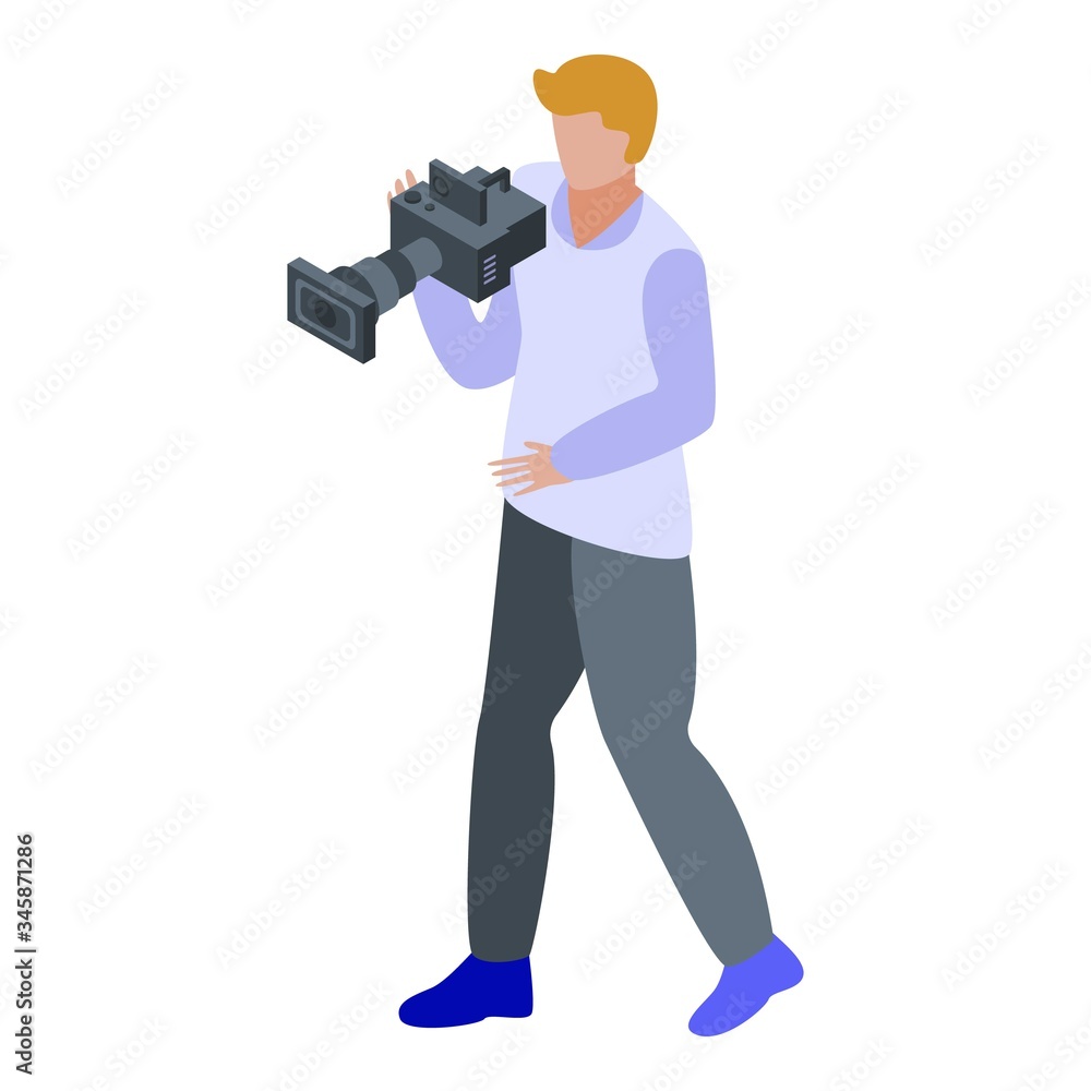 Poster broadcasting cameraman icon. isometric of broadcasting cameraman vector icon for web design isolated