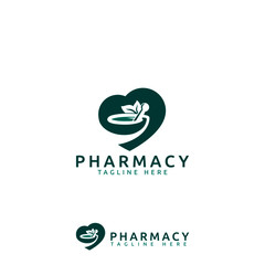 pharmacy logo with love, leaves, mortar and pestle vector image. Best  for any business especially for healthcare and medical.