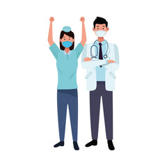 couple workers using face masks for covid19