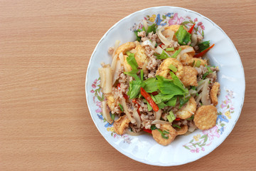 Stir fried tofu with mashed pork