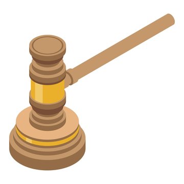 Gold judge gavel icon. Isometric of gold judge gavel vector icon for web design isolated on white background