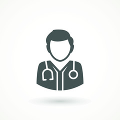Medical Doctor Icon Male Health Care Physician With Stethoscope around his neck. Family doctor - a provider of patient care flat design template vector isolated illustration