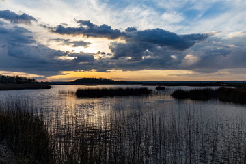 Sunset over Lake Kanieris in the spring evening.