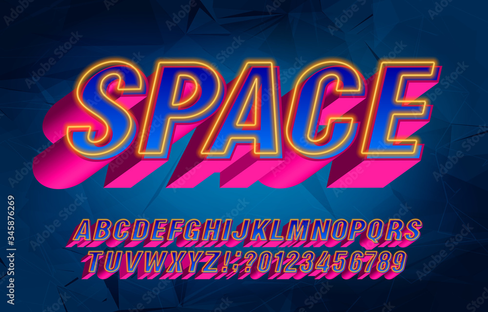 Fototapete space alphabet font. 3d effect letters, numbers and symbols. stock vector typescript for your typogr