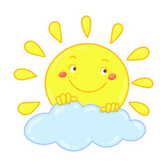 Funny cartoon sun and cloud, vector illustration, kids print design
