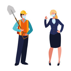 professional couple wearing face mask