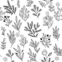 Texture with flowers and plants. Floral ornament. Original flowers pattern.